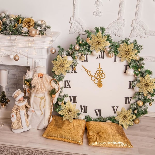 12 st guldglitter julstjärna konstgjorda blommor, julgransdekorationer, bröllop jul nyår krans ornament