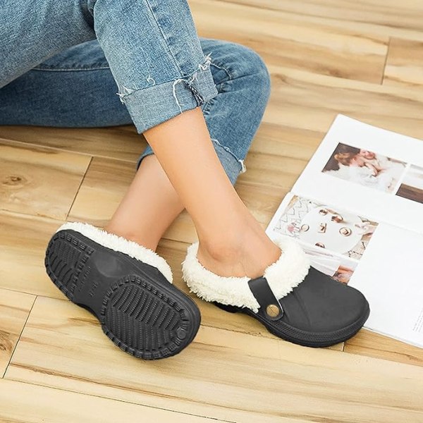 Dame Vinter Pels Tøfler Vandtætte Slippers Foret Tøfler Pels Tøfler Fluffy Slip-on Have Sko Varme Plys Hjem Hus Tøfler Indendørs Udendørs-2.5/3 UK