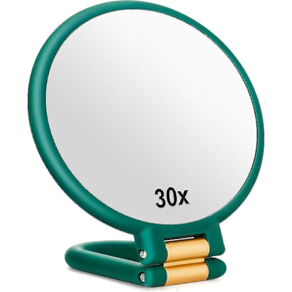30x Forstørrelsesspejl Rejse Håndspejl med Håndtag - Dobbeltsidet Håndspejl med 1X 30X Forstørrelse Army Green
