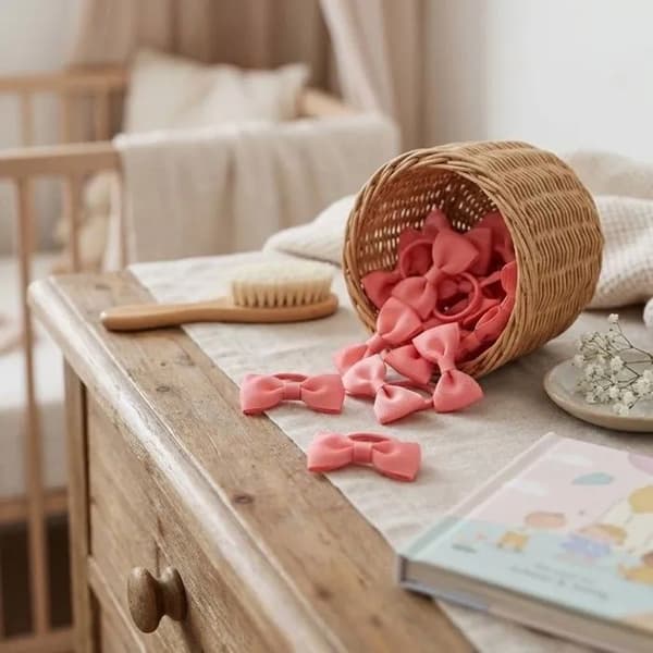 Hårelastiker med ribbad rosett, 20-pack, korallrosa, Hårsnoddar för hästsvansar och flätor