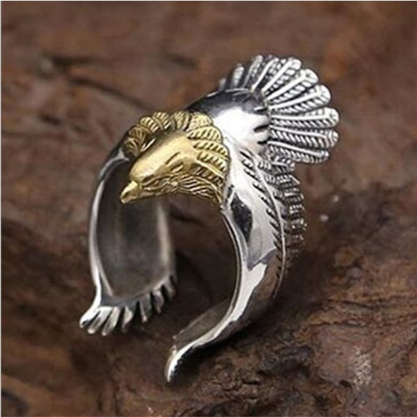 Unik Neutral Vintage Silver Eagle Knight Ring Öppen gotisk punkstil Ring för män och kvinnor - -