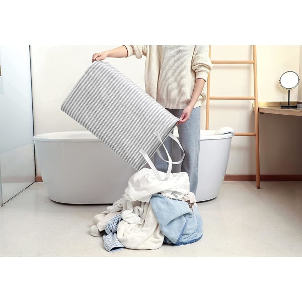 80L frittstående vaskekurv med håndtak, sammenleggbar stor bomullsoppbevaringskurv for klær (grå)