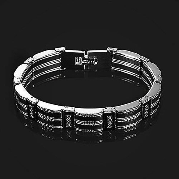 Herren Armband, Exquisit Schwarz Silber Streifen Armreif Armschmuck Armkette Handgelenk, Edelstahl