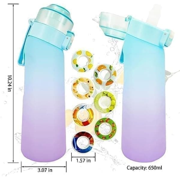 Air-Up Vattenflaska 650ml – 7 Smakkapslar | Sockerfri & Aromatiskt | Gradient Blå med Sugrör-FX-