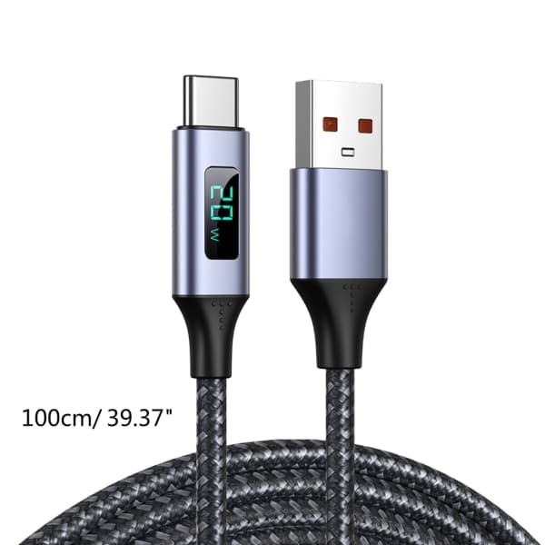 PD 20W USB til USB C-kabel, 3.0A hurtigopladningskabel USB C med LED-display, nylon Type C-kabel til bærbare telefoner