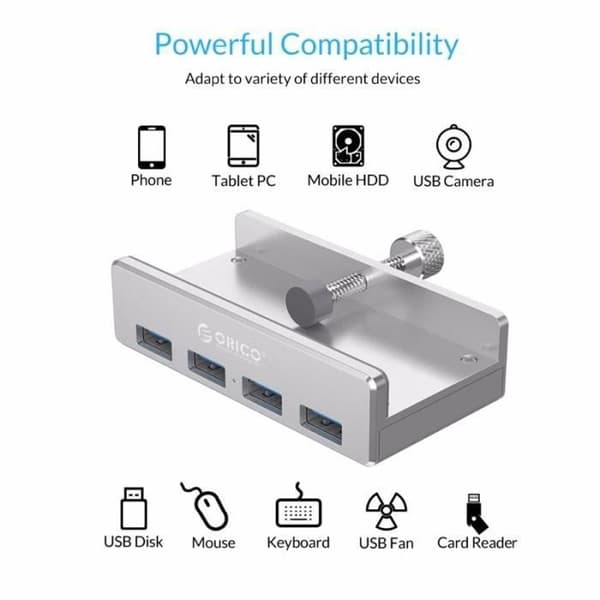 USB 3.0-hub – 4 porter – smartlading – aluminium – sølv