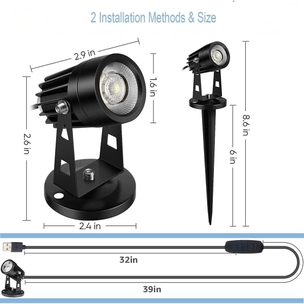 2 st LED-strålkastare inomhus kompatibla med växter, 3 färger accentbelysning dimbar uplights spotlight lampa med dimmerbrytare 2 st