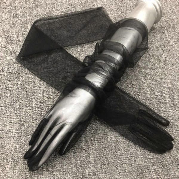 70 cm ultratynde handsker tyl albuehandsker kjolehandsker til Halloween-kostume Light Gray