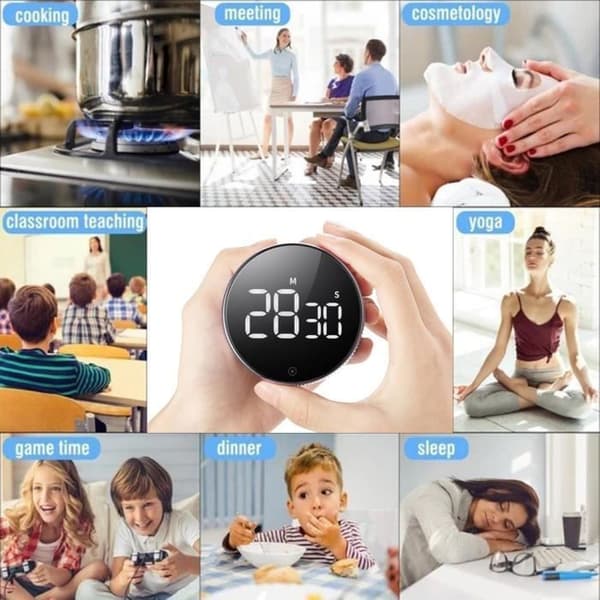 Digital Timer - MOMOTOU - Roterande Nedräkningstimer - 3 Volymnivåer - LED-Display - ABS
