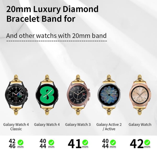 Klokke for Samsung Galaxy Watch6 40 mm 44 mm/Watch6 Classic 43 mm 47 mm/ Klokke 4/5 40 mm 44 mm Gold