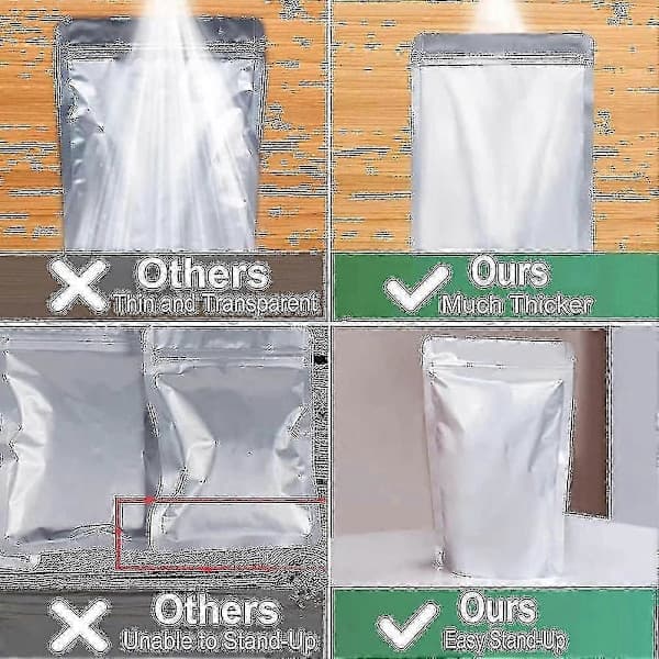 50-pack Mylar matförvaringspåsar med återförslutningsbara nötter och spannmål - presenter av god kvalitet