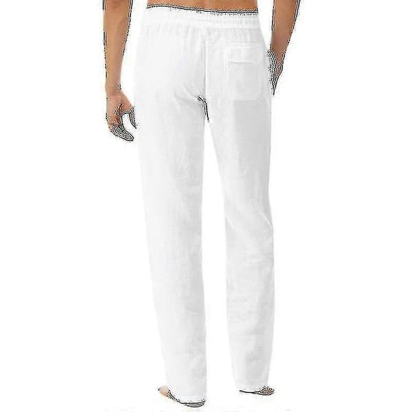 Herr Linne-look Baggy Byxor Elastisk Midja Casual Strand Yoga Byxor White L