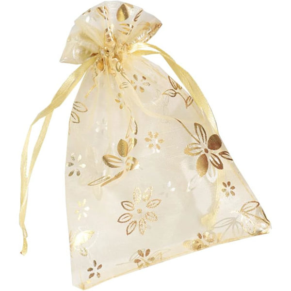 Organza Gaveposer Smykkeposer Gaveindpakningsposer Med Snøre Til Bryllup Slikposer Fest Festival Gaveindpakning, 5,1 x 7,1 Tommer, 30 Stk, Guld