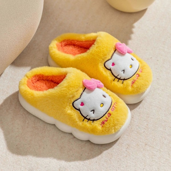 Barnens skor för flickor HelloKitty Söta tecknade hustofflor Vinter Tjocka tofflor Håll varma Kawaii Halksäkra tofflor 21752-Yellow 37-38