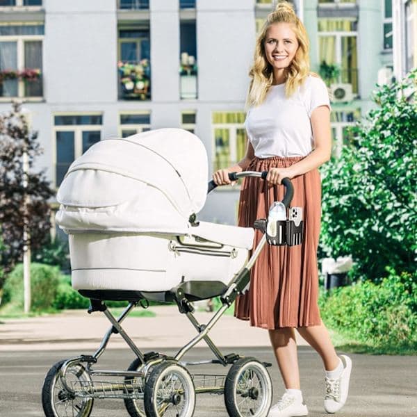 Universal kopholder til klapvogn med telefonholder, klapvogn, barnevogn, cykel, kørestol, sort