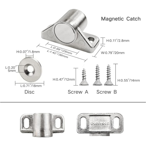Magnetisk låsmagnet skåpdörr 4 st silver magnetiska lås med skruvar magnetiskt lås, för skjutdörr lådor fönster magnetiserat skåp