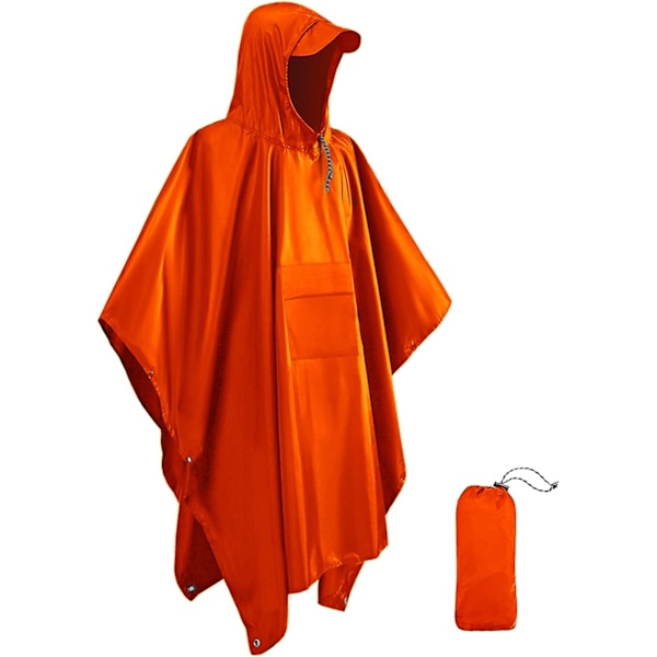 Vandtæt poncho til voksne, genanvendelig regnslag til voksne, vandtæt poncho til voksne, let vandtæt regnfrakke til udendørs vandreture (ORANGE)