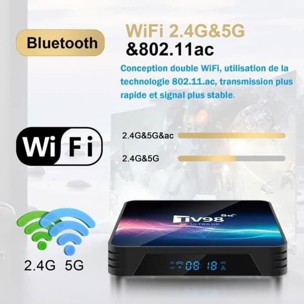 TV98 Android TV Box - Android 12.1 H313 4K 60FPS HDR10 Quad Core 2G+16G 2.4G&5G - Netflix Google Store