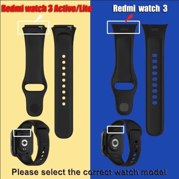 Håndleddsrem for Xiaomi Redmi Watch 3 Myk silikon erstatningsrem Fargerem for Redmi Watch3 aktivt armbånd 3