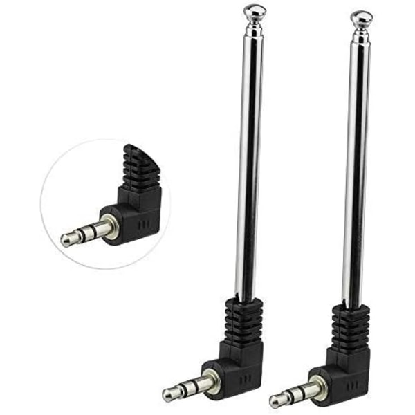 Teleskopisk FM-antenn (2-pack) med 3,5 mm-kontakt, kompatibel med mobiltelefon, FM-radio, musiksystem inomhus, Bluetooth-stereomottagare