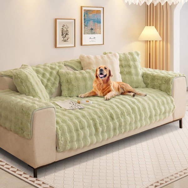 Paksu Rabbit-pehmo sohvan cover Universal liukumaton kulmasohvan cover L-muotoinen superpehmeä tekoturkissohvan päällinen olohuoneeseen (vihreä, 70 * 70 cm)