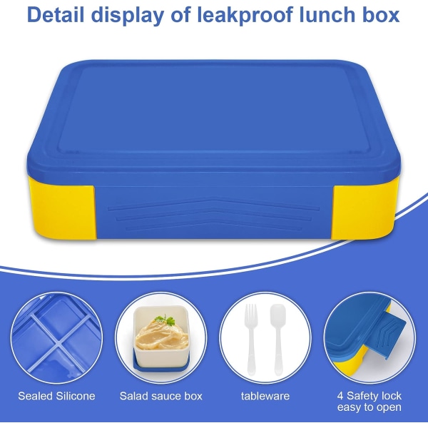 Bento Lunch Box Kids, Bento Lunch Box Voksne med 5 rom og 1 salatdressingbeholdere, Snackboks for barn og voksne Arbeidsskole