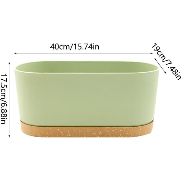 Rektangulær urtepotte i plast, grøntsagsplanter, balkon, enkel, til soveværelse, balkon, stue (grøn, A) 40 x 17,8 cm