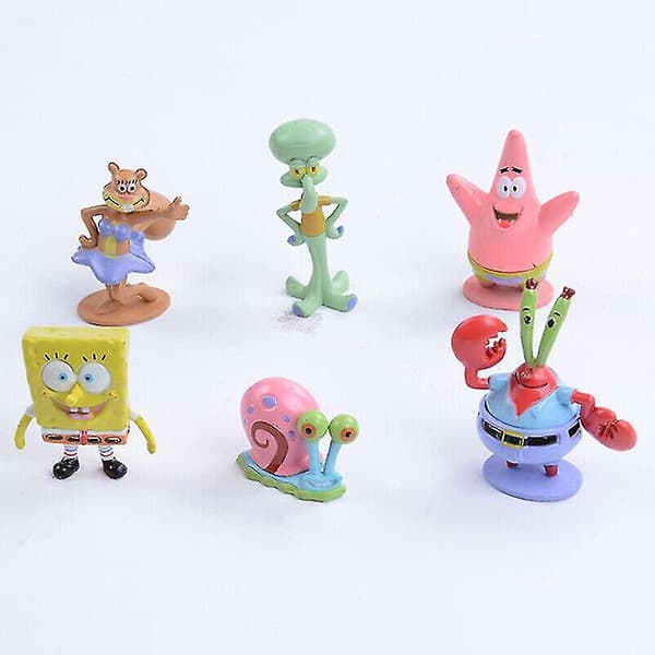 6 stk/sæt Spongebob Firkant Patrick Søstjerne Blæksprutte Tentakler Pvc Figur Legetøj