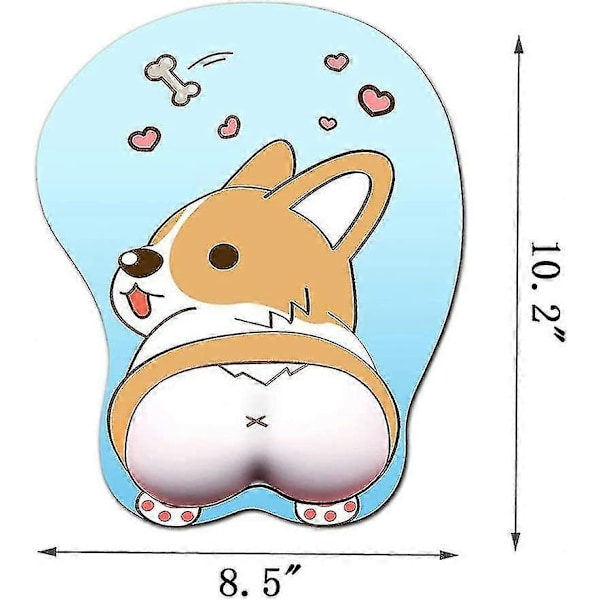 Anime Corgi Musemåtte med håndledsstøtte Gel Ergonomisk Hund 3d Musemåtte til kontor PC Bærbare computere (blå)