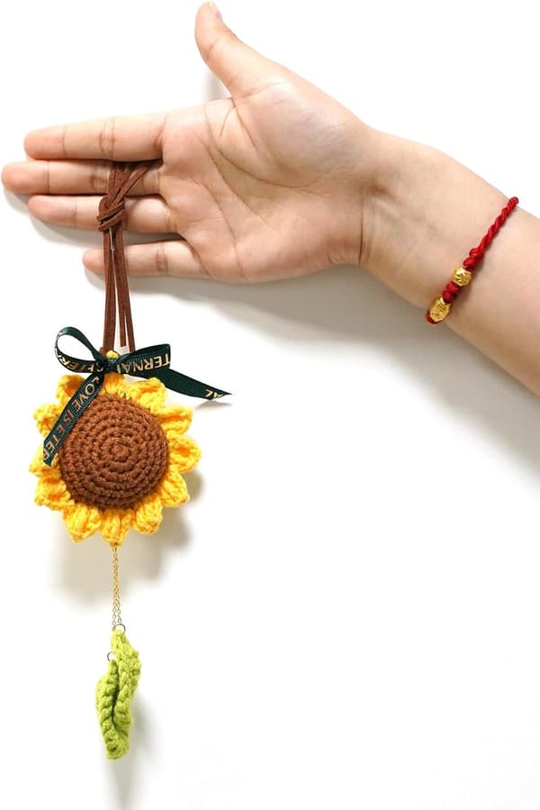Backspegeltillbehör Virkad Solros, Handvävd Blomma Backspegel Solros.