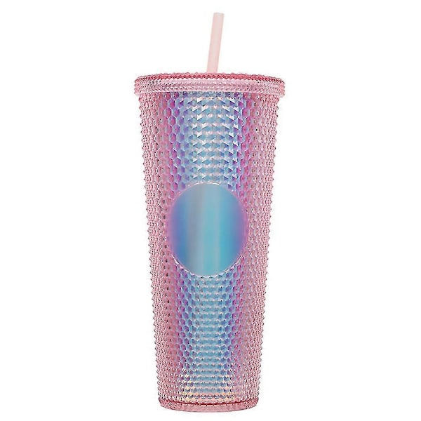 710ml Plastkopp med Lokk og Sugerør, Gjenbrukbar Iskaffekopp, Smoothiekopp, Transparent Laserkopp silver