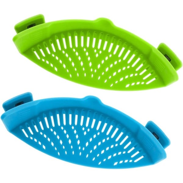 Snap strainer, 2-pack hands-free clip-on heat resistant strainer with pouring spout