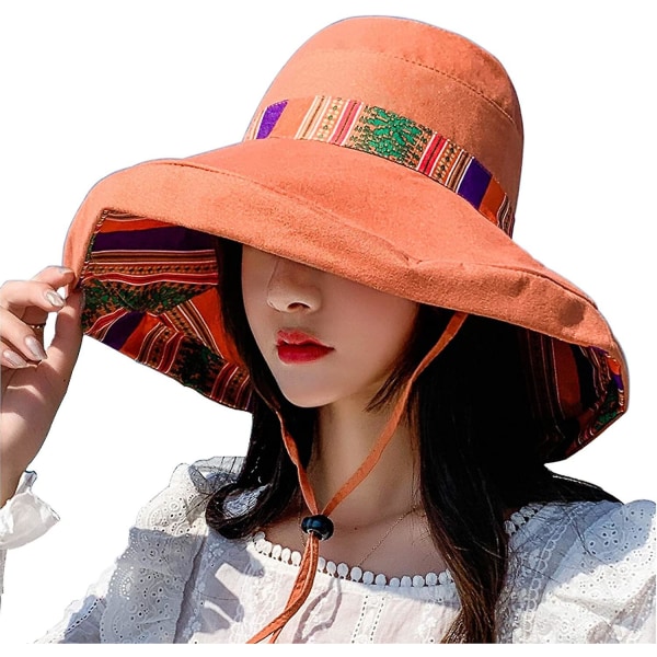 Kvinders solhatte Sommerstrand UV-beskyttelse Upf Pakbar, bred hagerem, kan bæres på begge sider Oversized Bucket Hat