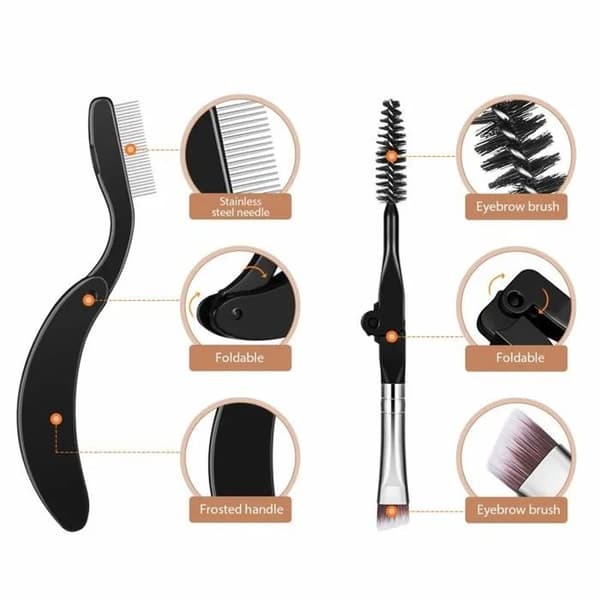 Style A foldbart øjenvippe- og øjenbrynskam-sæt, mascara-separator, dobbeltendet børste, 4 dele