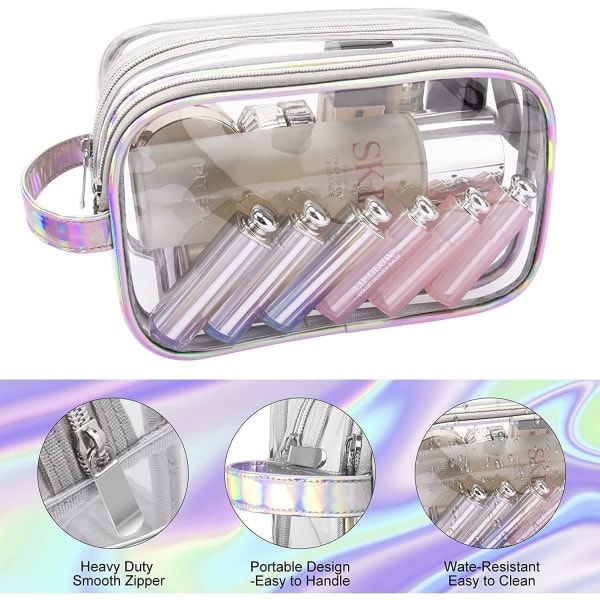 Transparent necessär sminkväska, 2 lager transparent sminkväska för sidaSilver