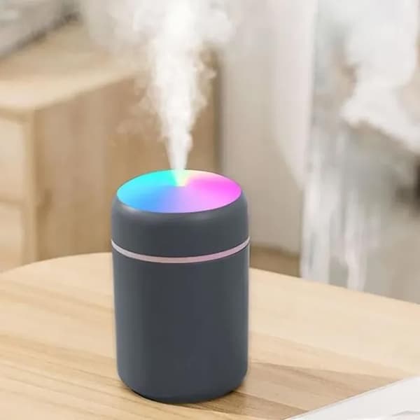 Mini kannettava ilmankostutin 300ml - USB-pöytäilmankostutin värillisellä LED-yövalolla, harmaa