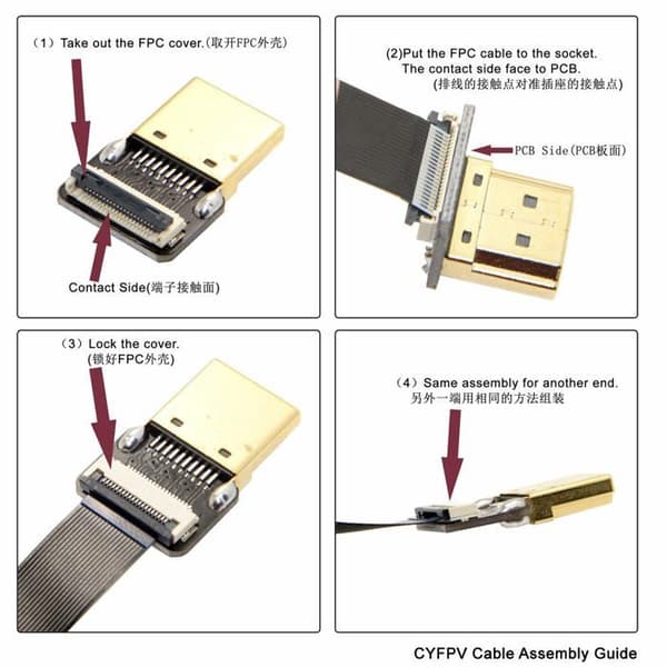 CYFPV FPV Flat HDMI hann til 90D vinklet HDMI hannkabel for FPV HDTV Multikopter Luftfotografering (20 cm)