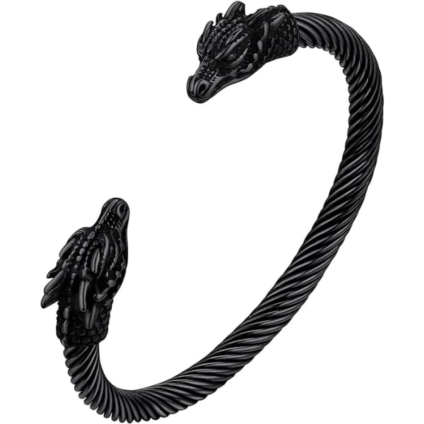 Norse Viking Armband Armband för män, Vintage Nordic Ravens/Wolf/Dragon Head/Gothic Skull Cuff Armband Rostfritt stål/Svartpläterade