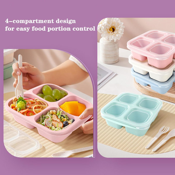 4-pack mellanmålslådor med fack, mellanmålsbehållare för barn och vuxna, 4-facks bento lunchlådor