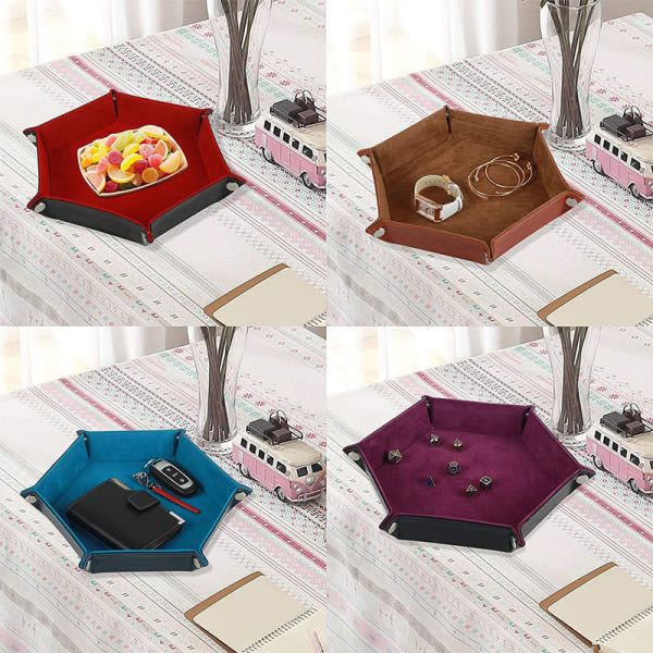 Terningbakke Læder Terning Foldbar Hexagon Bakke Terningholder Egnet Purple
