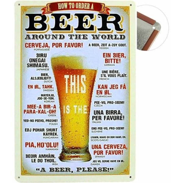 Stort vintage blikskilt 20x30 cm væg metal plakat dekorativ tallerken til cafe bar restaurant pub øl serie