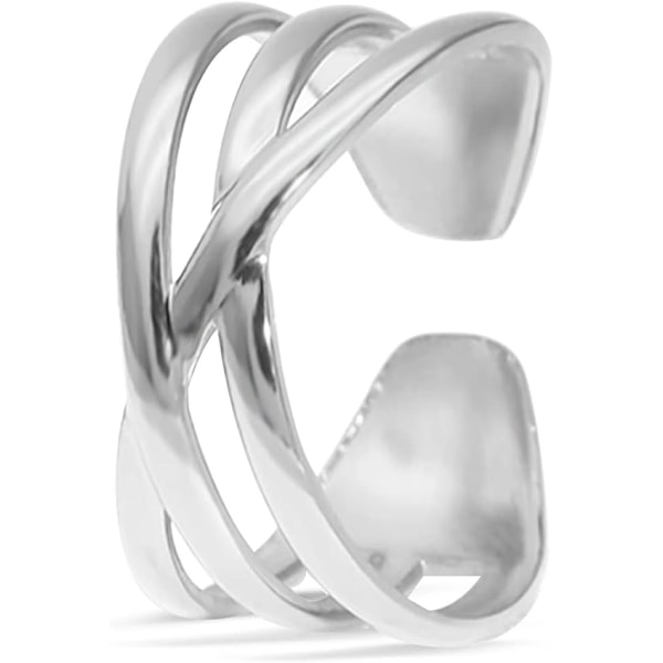 Enkel flerrads parallelle linjer ring, tykk platinabelagt sterling sølv tommelfinger pekefinger bånd Ring for kvinner jenter