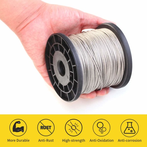 Wire, 1/16 Wire, 304 Rustfrit Stålwire, Flywire, Stålwire, 328 Fod Med 30 Styk Krympemuffer, Tråd Til Påklædning, Nettråd,