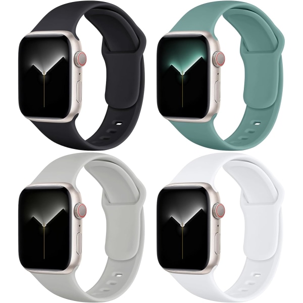 Oielai 4 Pack hihna, joka on yhteensopiva Apple Watch hihnan kanssa 41 mm 40 mm 38 mm naisille miehille, vaihtopehmeät urheiluhihnat Apple Watch