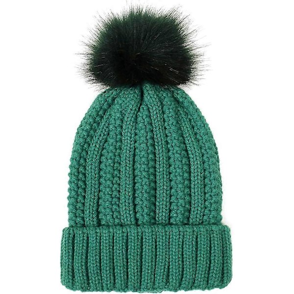 Stickad mössa för kvinnor med satin foder Pom Pom Vinter Varm Mössa Tofsmössa