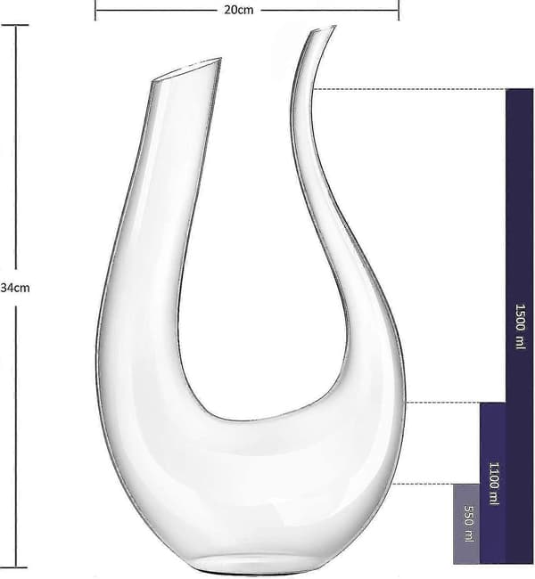 Vinkaraff, 1,5 liters U-formad kristallglas vinflaskset, blyfri rödvinsglaskaraff, luftad vinflaska med karaffglas, karaffbot