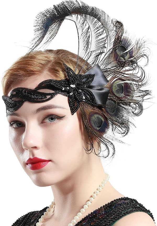 1920-talls Flapper Hodeplagg Påfuglfjær Paljetter Hodebånd Great Gatsby Tilbehør Hodebånd for Ballgalla Temafest