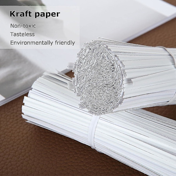 2000 st 4 tum Vita Pappersvridband, Böjbara Bröd Påse Band, Kraftpapper Band För Växt Blomma Förpackning Trädgård Kabel Organisation