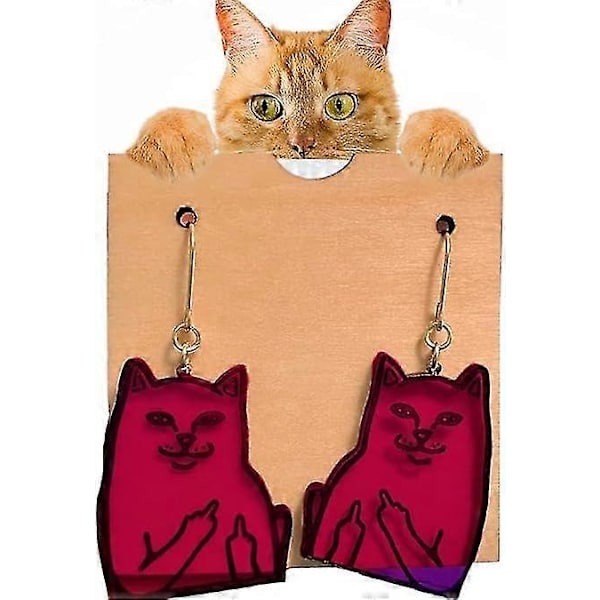 Morsomme Midtfinger Katt Ørepynt, Midtfinger Katt Ørepynt, Tegneserie Katt Ørepynt for Kvinner Jente Smykker Gave Red