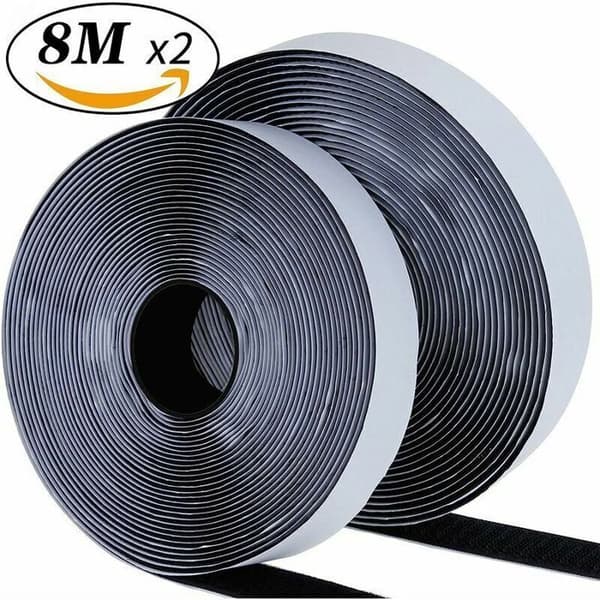 8M Ekstra Stærk Selvklæbende Velcro, Dobbeltklæbende med 20 mm Bred Velcobånd, Sort